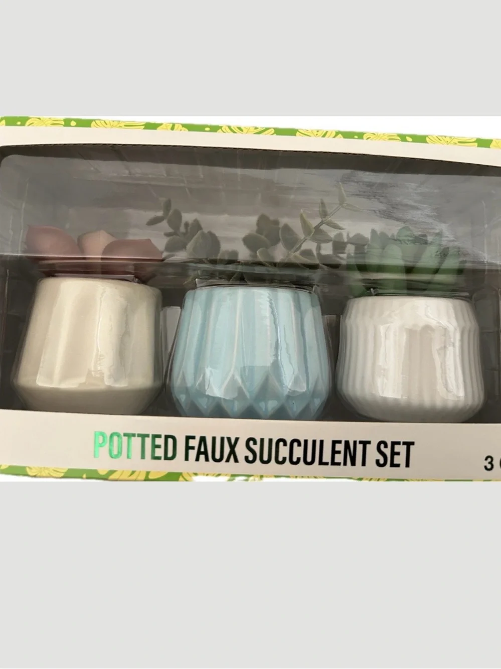 Potted Faux Succulent Set White, Blue, Cream, decoration room living room,gift